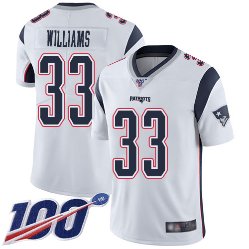 New England Patriots Football #33 100th Season Limited White Men Joejuan Williams Road NFL Jersey